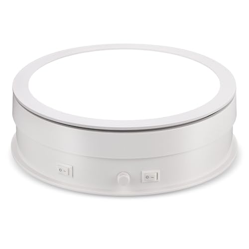 Mxmoonfree 電動回転台 20cm 耐荷重25KG LEDライト付き 360°回転 小型 光る 台座 方向調整可能 無段明るさ調整 ターンテーブル 回転式ディスプレイスタンド 間接照明 低騒音 USB給電 110Ｖ日本適用 ディスプレイ/プラモデル/美術品/フィギュア 展示用 撮影用 飾り (20cm)（Amazon）