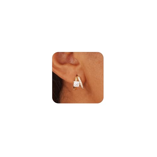 Gold/Silver Hoop Earrings Set for Women Trendy, 14K Gold/Silver Plated Huggie Earrings Diamond Cartilage Cute Cubic Zirconia Earrings Jewelry Gifts