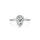 Skcess - Anillo de oro blanco de 9 quilates para mujer, color blanco con forma de pera de 2 quilates, diseño de moissanita para mujer, 27 (9 USA), Oro blanco Moissanita, Zirconia cúbica