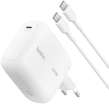 Belkin BoostCharge USB C Ladegerät, 100W GaN Schnellladegerät für iPhone 17, Samsung Galaxy S26, Pixel 10, AirPods, Tablet, MacBook – USB Netzteil mit 1,5-m-USB-C-Kabel, Reisezubeh