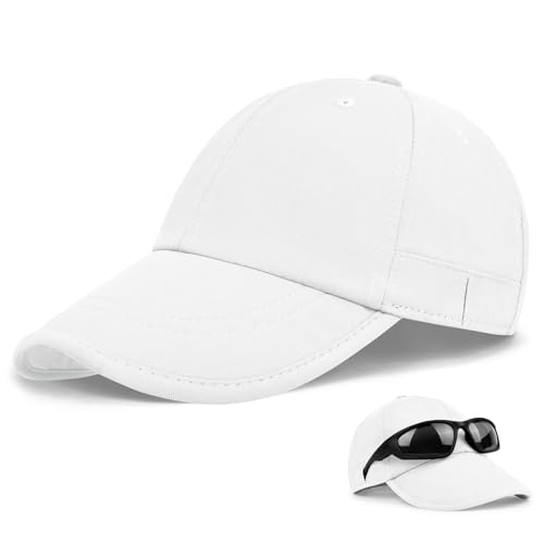 Classic Unstructured Baseball Cap Foldable Soft-Brim Adjustable Vintage Plain Dad Hat for Men Women Hiking Fishing Golf White