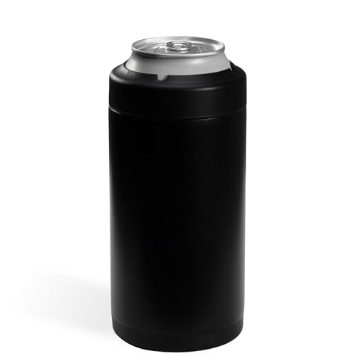 HydroJug Standard Can Cooler - 2-in-1 Insulated Can Cooler Cup - Stainless Steel Can Holder with Non-Slip Rubber Base - Screw-Top Lid - Dishwasher Safe - 16oz, Black