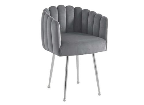 DecoInParis Chaise en Velours Gris Pieds en métal argenté Hayden