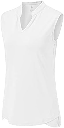 BASUDAM Women's Sleeveless Golf Polo Shirts V-Neck Collarless Tennis Athletic Shirts Quick Dry White S