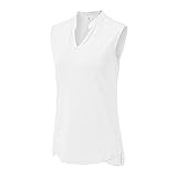 BASUDAM Women's Sleeveless Golf Polo Shirts V-Neck Collarless Tennis Athletic Shirts Quick Dry White