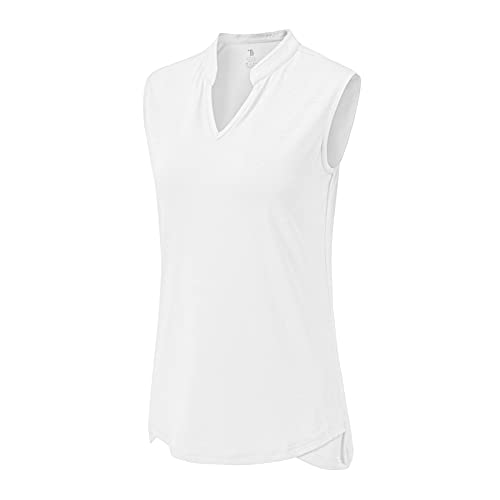 Image of BASUDAM Women's Sleeveless Golf Polo Shirts V-Neck Collarless Tennis Running T-Shirts Quick Dry