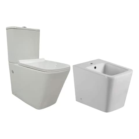 Pack WC Inodoro Cerámico Blanco Rimless + Bidet Moderno ADRA Cover