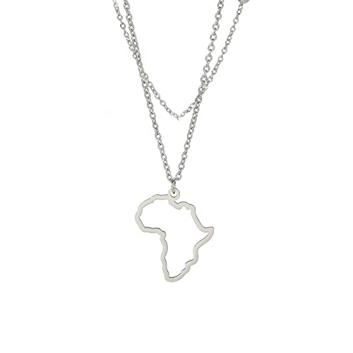 FENGJIAREN South Africa Map Pendant Necklaces - Hollow South Africa Map Outline Necklace African Continent Pendant Collar Choker For Unisex Minimalist Jewelry,Silver