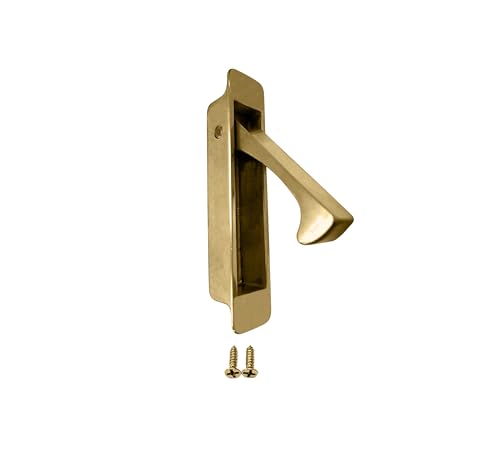 Image of QCAA Forged Solid Brass Edge Pull, Sliding Pocket Door Pull Handle, Polish Brass, 1 Pack, Made in Taiwan