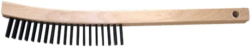 Image of PFERD Hardwood Curved Handle Wooden Block Scratch Brush, .012 inch Carbon Steel, 3 x 19 Wire Rows, 13-3 /4 inch Length x 7 /8 inch Width Block (Pack of 12) - Part 85002