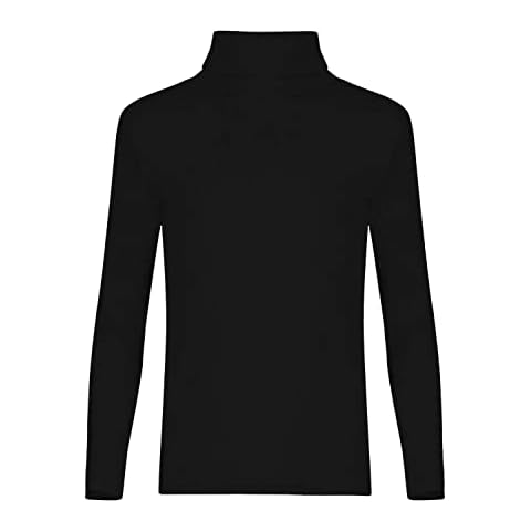 LUXE DIVA Kids Unisex Girls Boys Rib Polo Neck Top Turtle Neck Long Sleeve Rib Tops Size 5/6 7/8 9/10 11/12 & 13 Years Black Cover