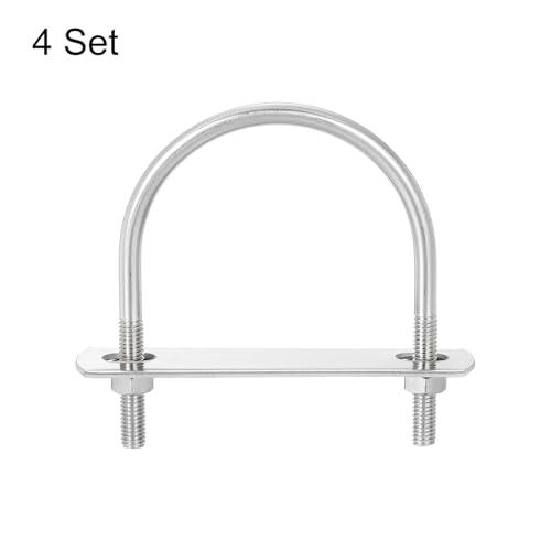 Image of uxcell Round U-Bolts, 4 Sets 59mm(2.32 inch) Inner Width 77mm Length M6 304 Stainless Steel U Clamp Bolt with Nuts and Plates, for Boat Trailer