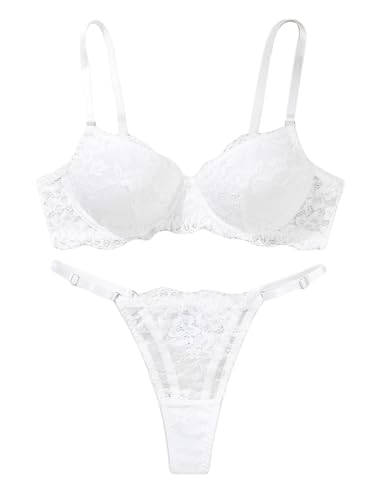 Image of Sexy Floral Embroidered Flower Mesh Underwire Push Up Lingerie Set