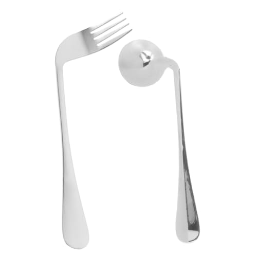 ELAYARD 高齢者用湾曲フォーク 斜めスプーンセット 自己摂食支援食器 ステンレス製 耐久性あり 患者 高齢者向け 楽な食事サポート 滑り止め設計 1set