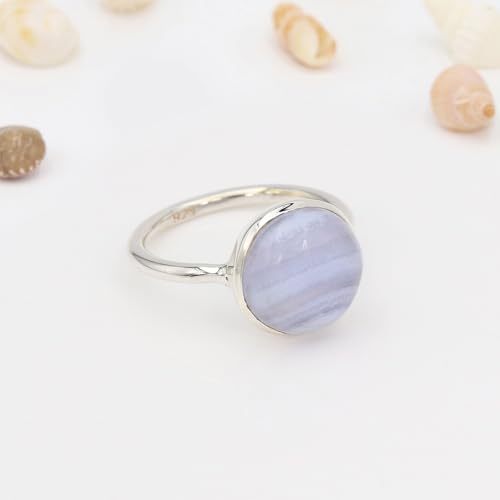 Bague agate dentelle bleue véritable bijou naissance argent 925 - 6