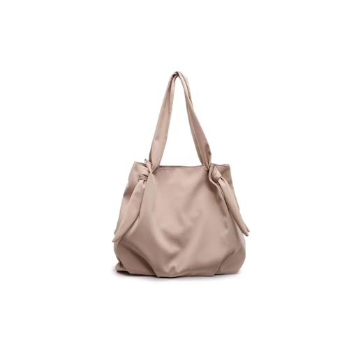 Bolsa feminina de ombro único com design de zíper em tecido de nylon, Caqui, Bolsa de mão