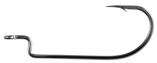 Owner Silver Offset Shank Wide Gap Worm Hook, #4/0, Silver, Black Nickel