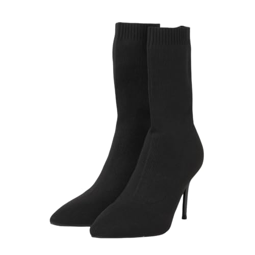 ソックスブーツ ピンヒール ショートブーツ ヒール レディース ブーツ ヒール15cm ピンピール ポインテッド セクシー 大人 エレガント 綺麗め ストレッチ ニットブーツ 綺麗なラインのストレッチソックスブーツ(ブラック、25.0cm)