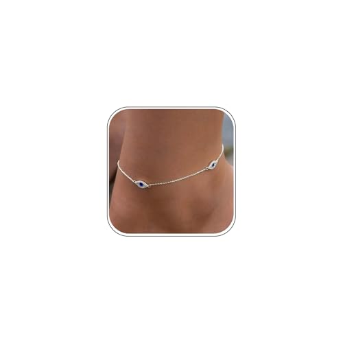 Bheop Ankle Bracelets for Women 925 Sterling Silver Plated Anklets for Women Waterproof Boho Evil Eye Charm Pendant Foot Chain Adjustable Dainty Summer Beach Ocean Jewelry Gifts Non Tarnish