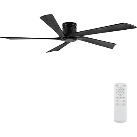 EKIZNSN 54 Inch Outdoor Low Profile Flush Mount Ceiling Fans without Lights for Patios, 110V Noiseless Reversible DC Motor, 6-Gear Speed (Black Finish with Black Blades) Cover