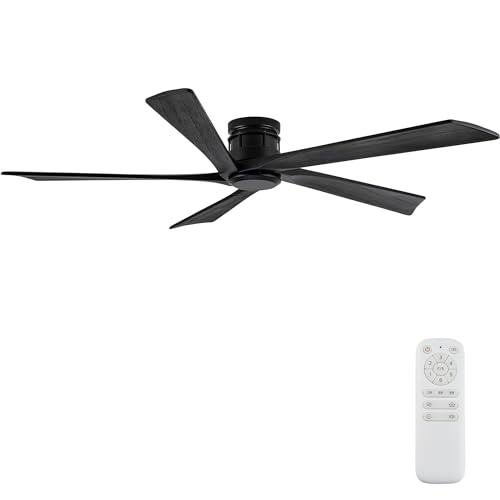 EKIZNSN 64 Inch Outdoor Low Profile Flush Mount Ceiling Fans without Lights for Patios, 110V Noiseless Reversible DC Motor, 6-Gear Speed (Black Finish with Black Blades) by EKIZNSN - Used condition - US$263.49