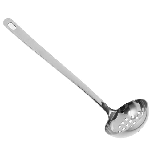 FUNOMOCYA cuchara de acero inoxidable cucharas soperas coladores utensilio para filtrar Cucharón de gran tamaño largo tamizar cucharón ranurado ergonómico cucharón ranurado de cocina Silver