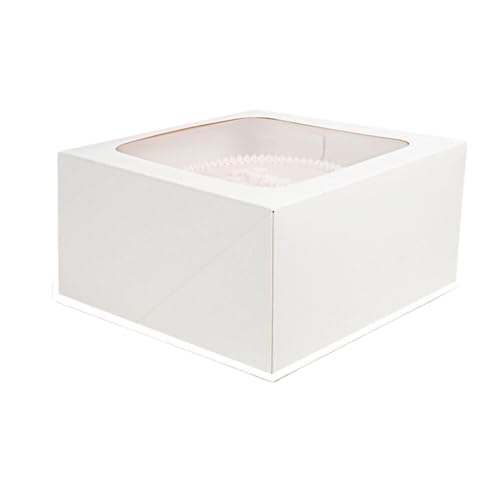 JBR & JM 5-Pack White Cake Boxes with Window - 10x10x5 Inches, Disposable Bakery Box for Cakes, Pastries, Desserts, Cookies - Square Cake Containers for Birthday Parties and Weddings