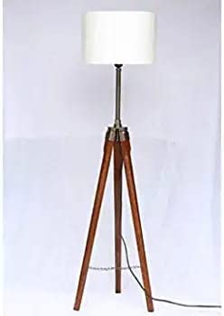 TN Instrument Wooden Italian Tripod Floor Lamp for Living Room, Bedroom, Office with White Shade