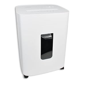 DESQ® Papiervernietiger – 8 vel, 2 x 12 mm, Veiligheidsniveau P-5, 20 liter opvangbak, 10 min. non-stop, Moderne witte behuizing, Led-indicator