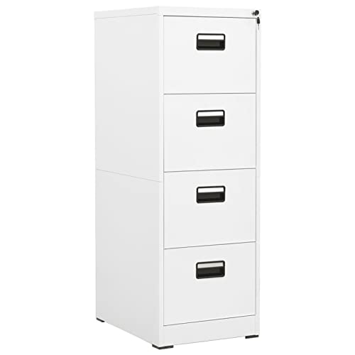 Norheim Armario Archivador Armarios Metalico Archivador Oficina de Acero Cajonera Oficina en Color Blanco con 4 Cajones y Cerradura .46 x 62 x 133 cm