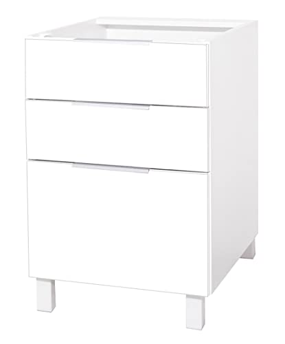 Berlioz Creations Mueble bajo de Cocina con 3 cajones (60 cm), Otro, Blanco Mate Terciopelo, 60 x 52