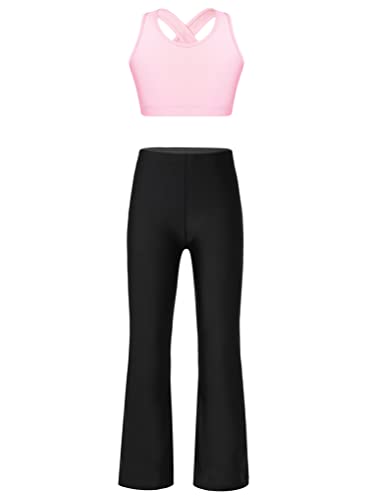 Kids Girls Dance 2 Pieces Clothes Sport Bra Tops and Bell Bottoms Set Workout Gym Yoga Outfits