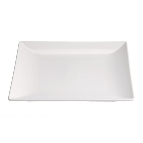 PEGANE Lot de 12 assiettes carrés LAURA, assiette service de table en porcelaine blanche -...