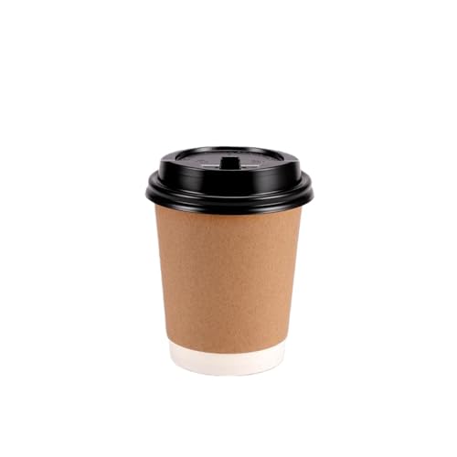 Diexgiy モーニンググローリー 使い捨て紙コップ 厚手中空カップ 二重断熱 コーヒーカップ ホットドリンク ミルク 豆乳カップ ポータブル 100個 (240ml) (240mlクラフトホローカップ(黒スイッチ蓋付き)100個,無地)