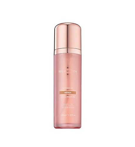 Bellamianta Tanning Oil Self Tan, Fake Tan, Clear Transfer-Free & Streak-Free, Medium, All Skin Types, Natural Flawless Finish, Vitamin C, E & A, 150ml