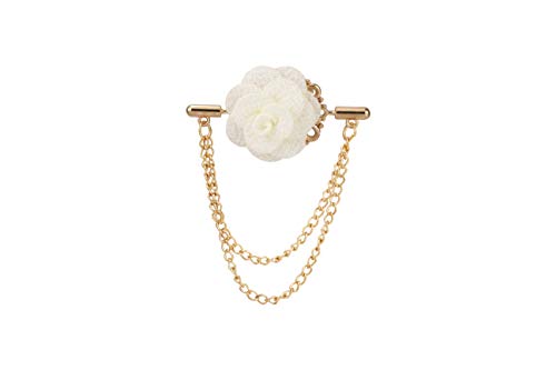 Knighthood White Flower with Double Hanging Chain Lapel Pin Brooch LP-48
