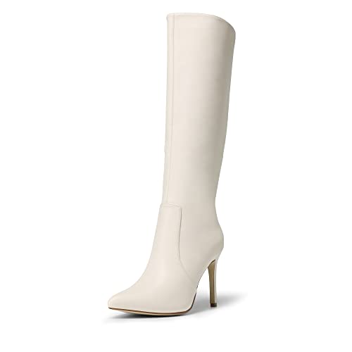 DREAM PAIRS Botas de Caña Larga Botas Sexy hasta de la Rodilla Mujer Cálidas Mosqueteras con Tacón Aguja de 9cm BLANCO BEIGE SDKB2202W-E Talla 41 (EUR)