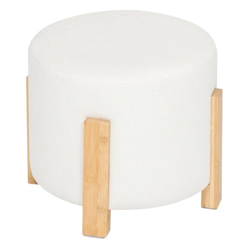 Atmosphera - Tabouret bansa Bouclette Bambou Blanc d37,5x32cm