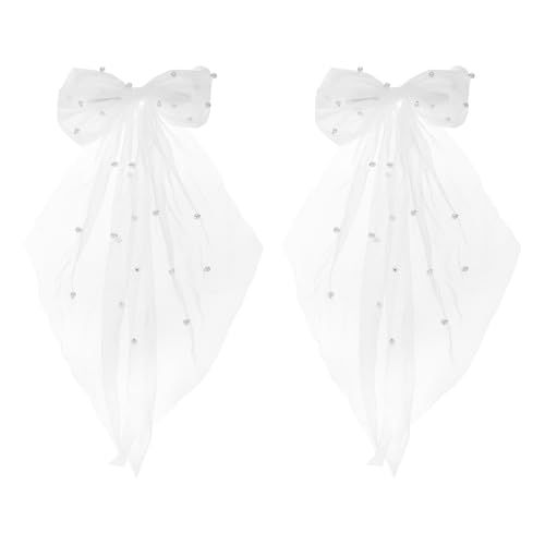 Lazo para el pelo con perlas novia accesorios cabello mujer pinzas cola larga moño grande blanco