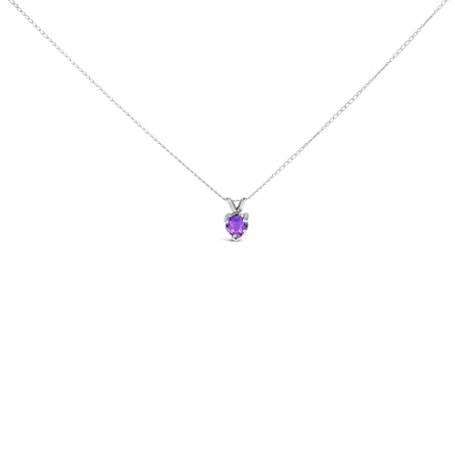 14K White Gold 5X5 MM Heart Shaped Purple Amethyst Solitaire Pendant Necklace