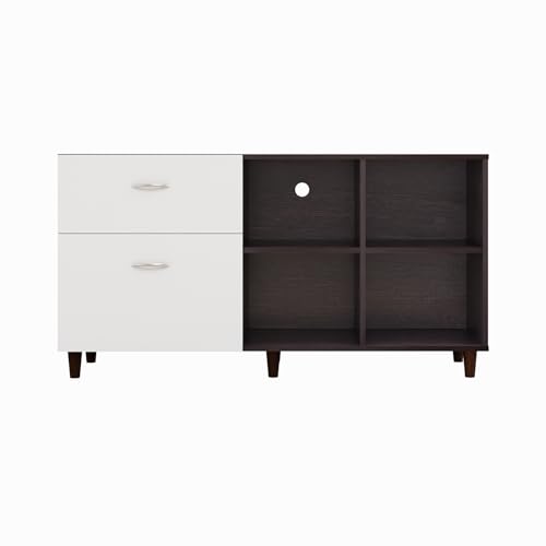Image of VIKI Modern TV Unit for Living Room | Engineered Wood TV Cabinet with 2 Drawer Storage & 2 Open Shelves, Entertainment Unit, 140W x 74H x 40D cm | DIY | 1 Year Warranty (Wenge & White)