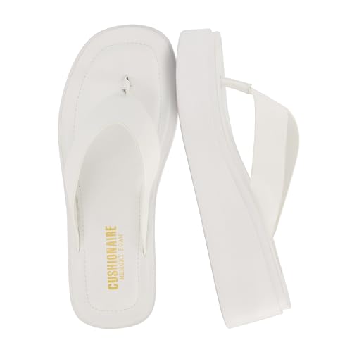 CUSHIONAIRE Women's Pippin thong platform sandal with +Memory Foam, White 10