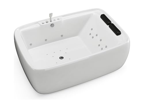 Vente-unique-Bañera de hidromasaje blanca - 2 plazas - 390 L - 180 x 120 x 60 cm - VOLUTA