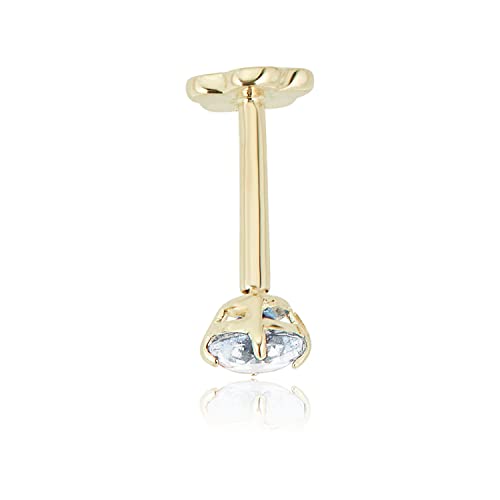 Image of AVORA 14K Yellow /White Gold 3mm Round Simulated Diamond (0.1 carat) Cartilage Piercing Flat Back Earring Body Jewelry (18 Gauge) - Emerald, Ruby, Amethyst, Sapphire, Sim. Diamond