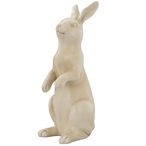 H.Bauer jun. große Deko Hasen Figur Kunststein 33 cm - sitzender cremefarbiger Osterdeko Hase - XL Polyresin Osterhasen Frühjahresdeko zum hinstellen