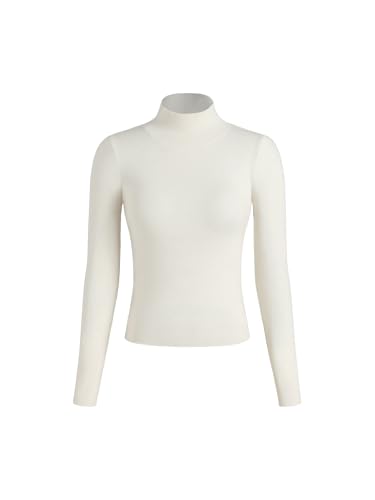 CIDER Mock Turtleneck Tops for Women Ribbed Knit Long Sleeve Slim
