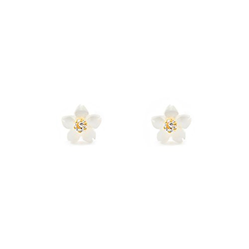 Orecchini d'oro Orecchini per Bambini fiore madreperla - oro giallo 9k (375)