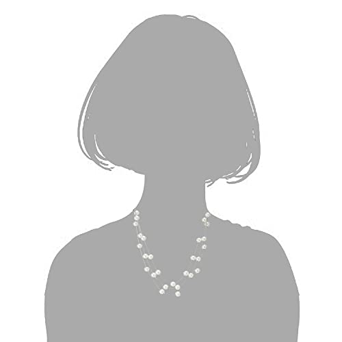 Long Statement Necklace, White Faux Pearl Layered Necklace, Three-Strand Chains with Beads, Elegant Dress3