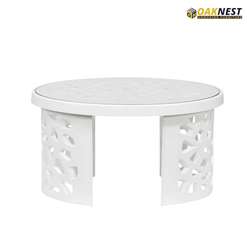 Image of Oaknest Neelkamal Crystal White Plastic Chair & Table Set | 4 Designer Chairs + 1 Center Table | Durable, Weather-Resistant, Indoor /Outdoor Use