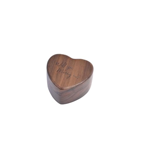 Anuj Overseas Wooden Heart shape Ring box Engraved for Proposal, Engagement, Wedding (Pattern C- Will you Marry Me)